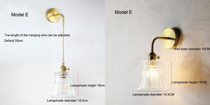 Nordic Postmodern Bedroom Bedside Living Room Glass Wall Lamp Light Luxury Copper Lamp