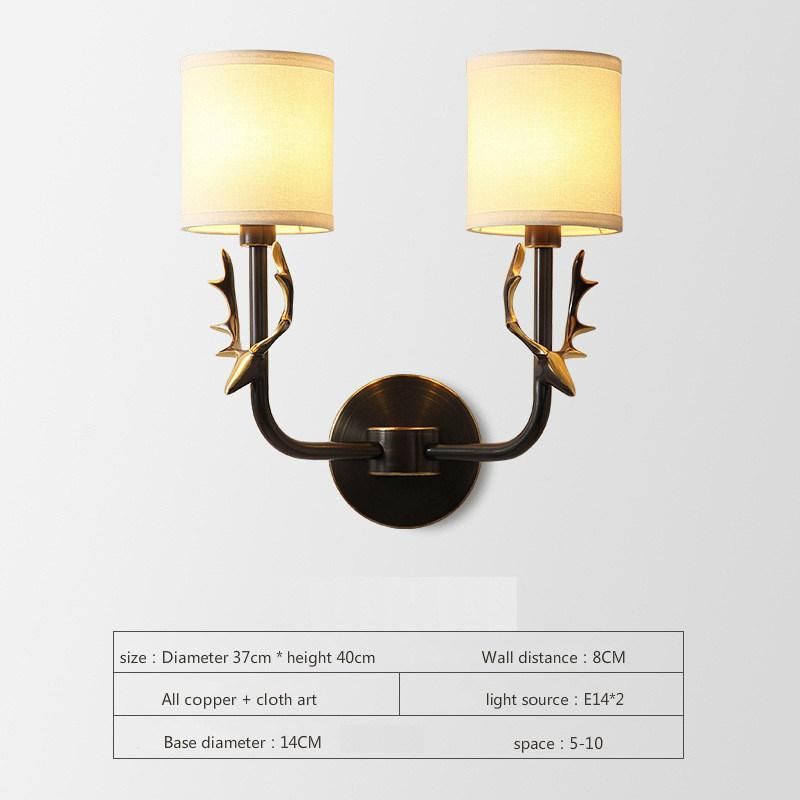 American All Copper Deer Head Wall Lamp European Living Room Deer Wall Lamp (WH-OR-106)
