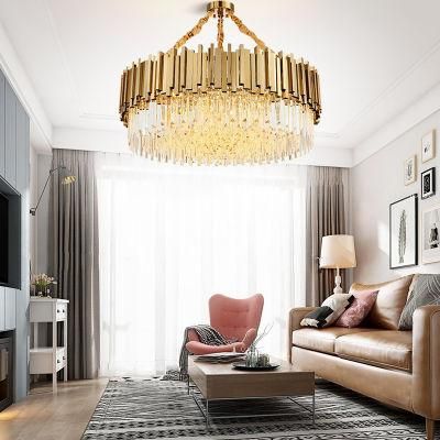 Modern American Euroueap Home Decoration Luxury Crystal Stainless Steel Brass Copper Iron Metal Hanging Pendant Lights Chandelier