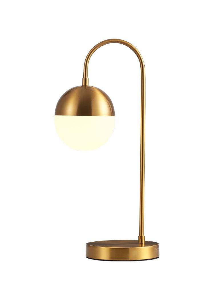 Modern Arc Gold Base White Glass Shade Globe with Brushed Brass Finished for Living Room Office Table Lamp Brass Finish Nightstand Light