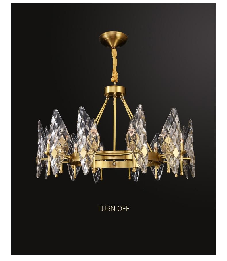 All-Copper Light Luxury Chandelier Post-Modern Hong Kong-Style Villa Dining Room Living Room Crystal Lamp