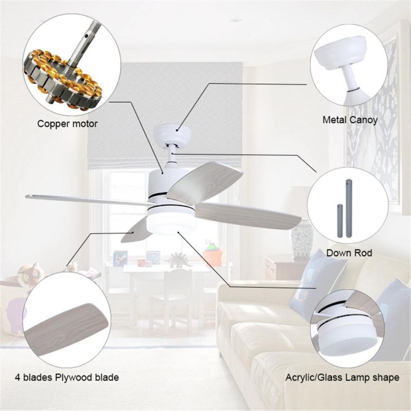 Integrated with LED Light 3 Fan Speed AC 70W 48 Inch 4 Plywood Blade Fan in Ceiling