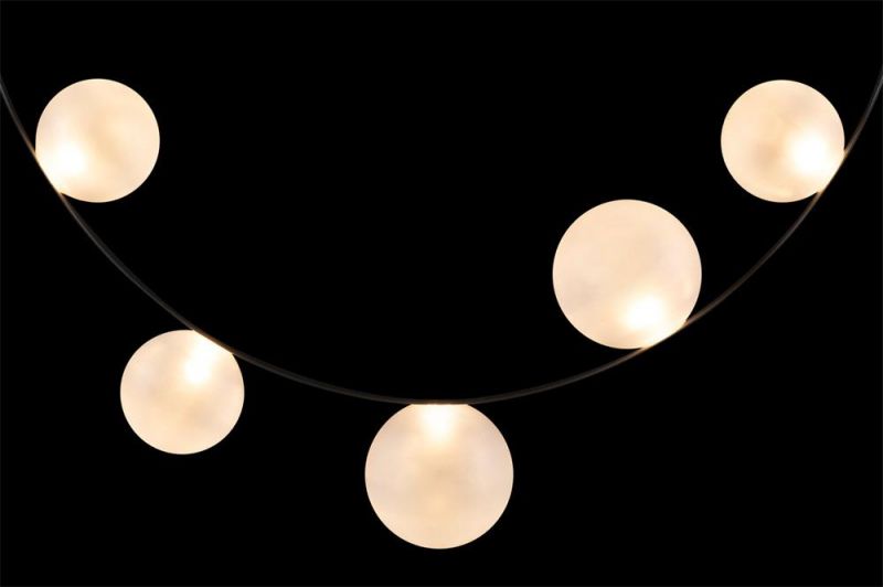 Nordic Simple Postmodern Style Milky White Glass Ball Brass Circle Chandelier for Dining Room