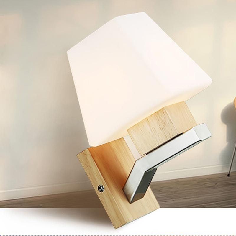 Simple Wood Art Bedroom Bedside Wall Lamp Wood Modern Creative Decoration Light