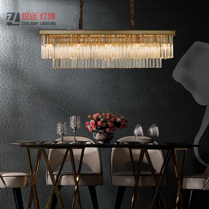 Dining Table Lighting Metal Rectangle Crystal Chandelier