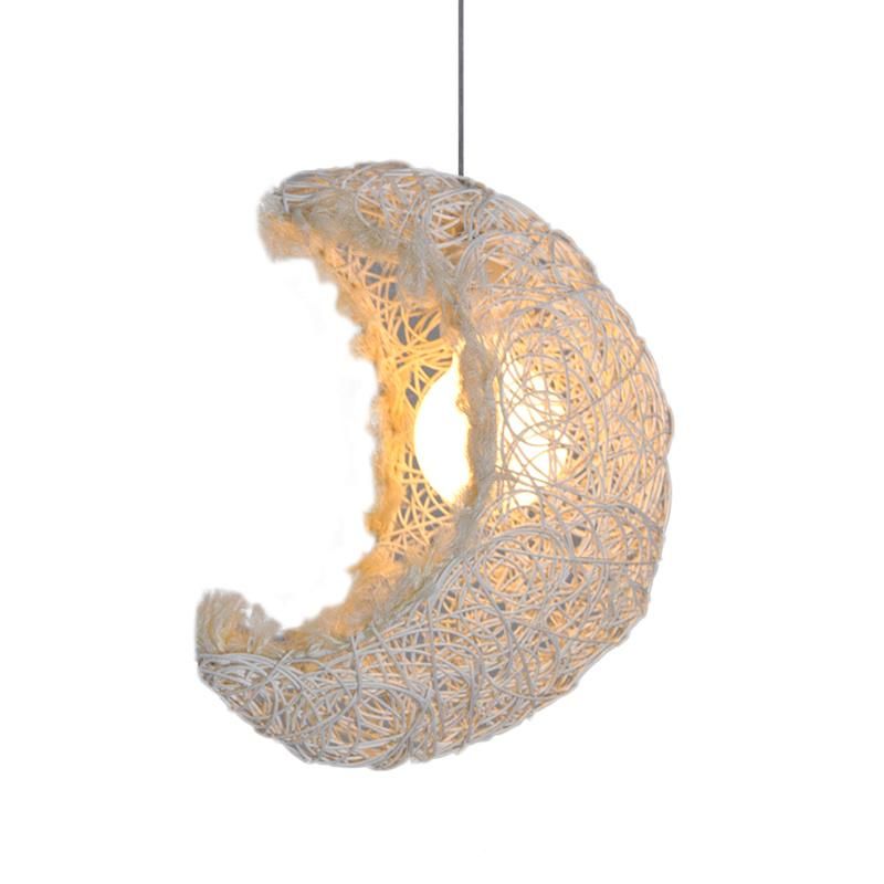 Ratton Moon Basket Pendant Lamp for Baby Room Bedroom Hanging Lights (WH-WP-08)