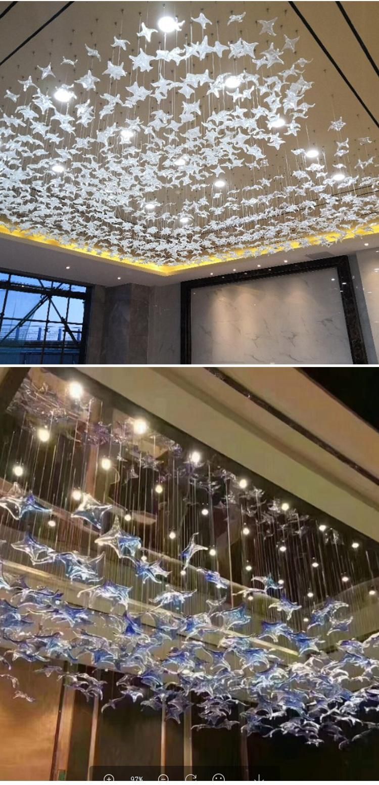 Colorful Sea Star Shape Decor Show Hall Aquarium Hotel Glass Custom Project LED Chandelier Lamp