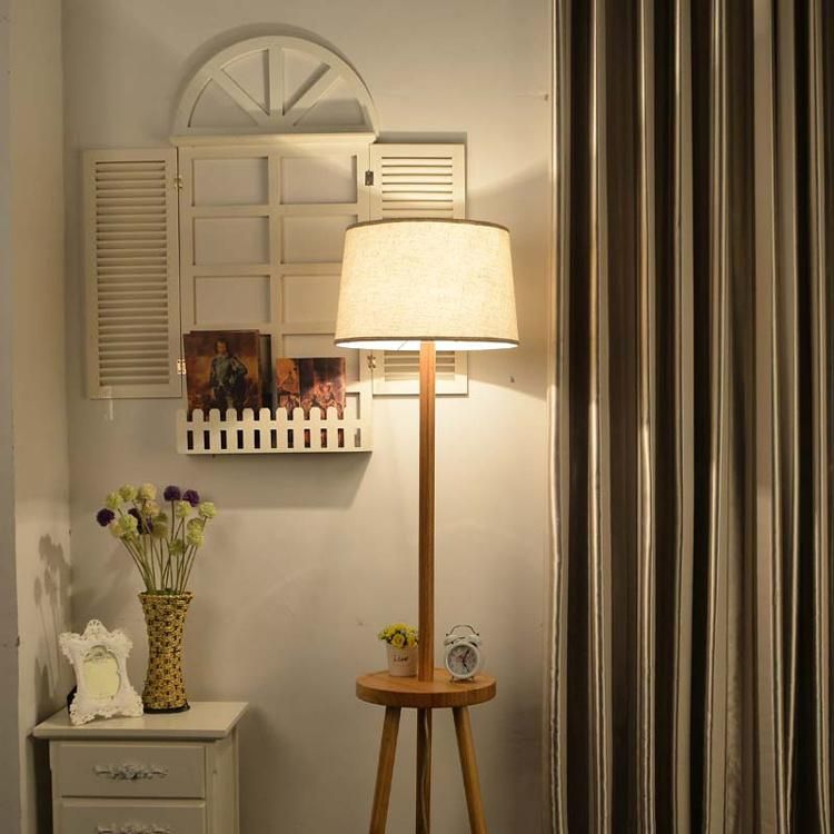 Tripod Wooden Fabric Lampshade Floor Lamp Living-Room Bedroom Lighting