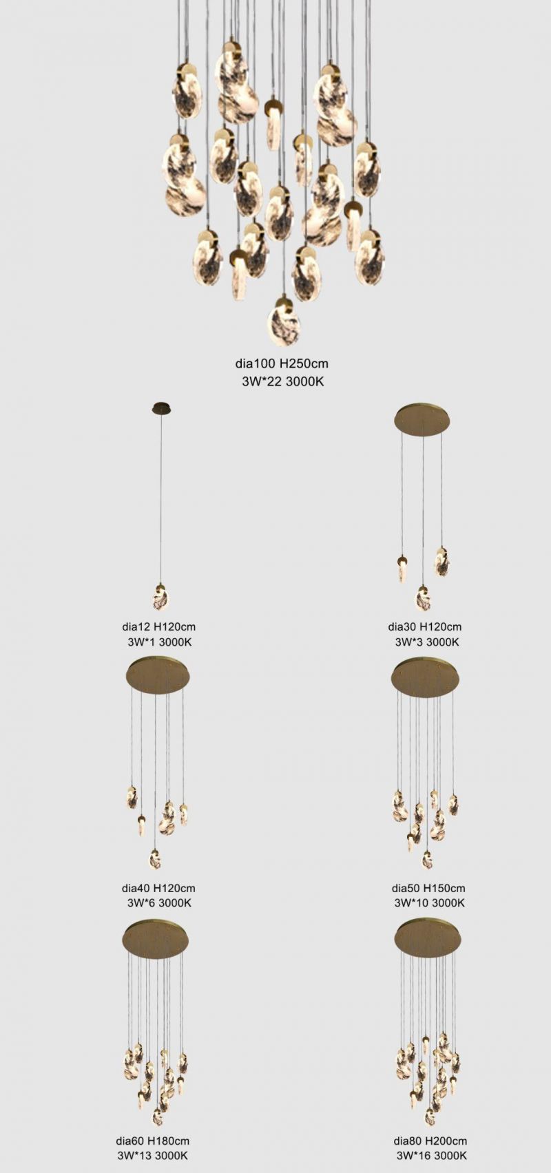 Golden Warm Lighting 3000K Metal 22*3W Crystal Chandelier Lighting