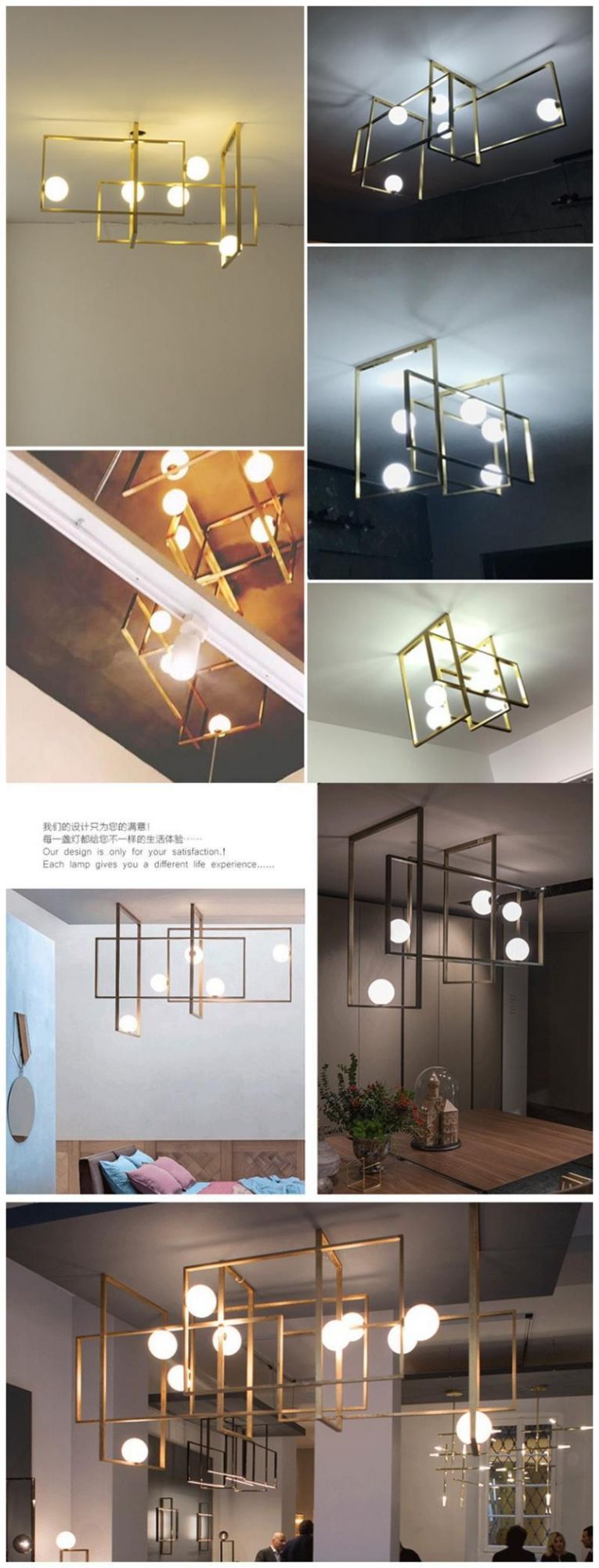 Modern Loft Iron Art Geometric Square Ceiling Light Minimalist Creative Retro Industrial Style Glass Ball LED G9 Lighting