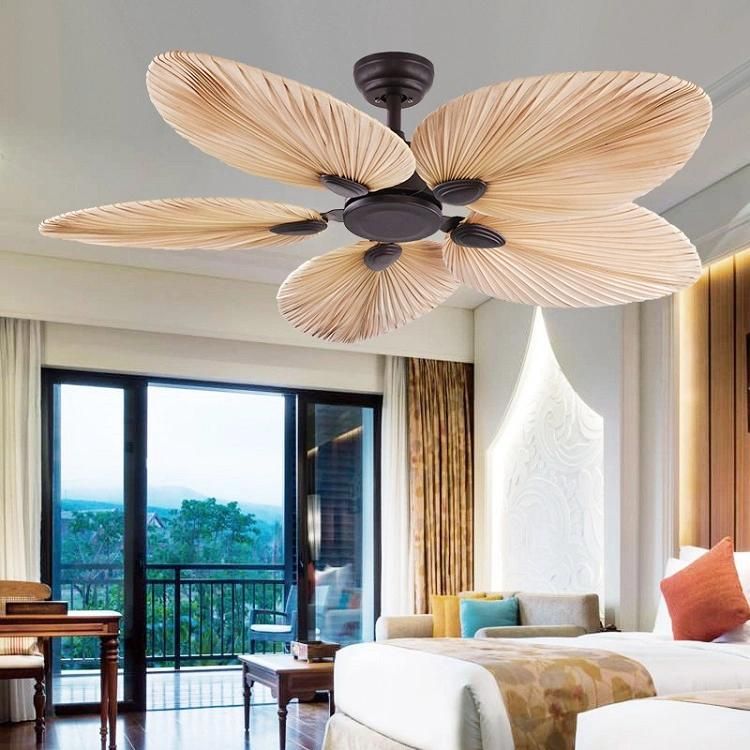 Southeast Asia Fan Lamp Traditional Ceiling Fan Lamp Handmade Leaf Decoration Ceiling Fan