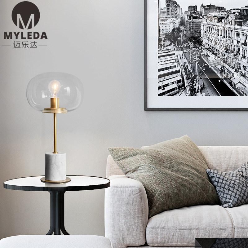 Modern Hotel Decorative Marble Base and Glass Shade Table Lights