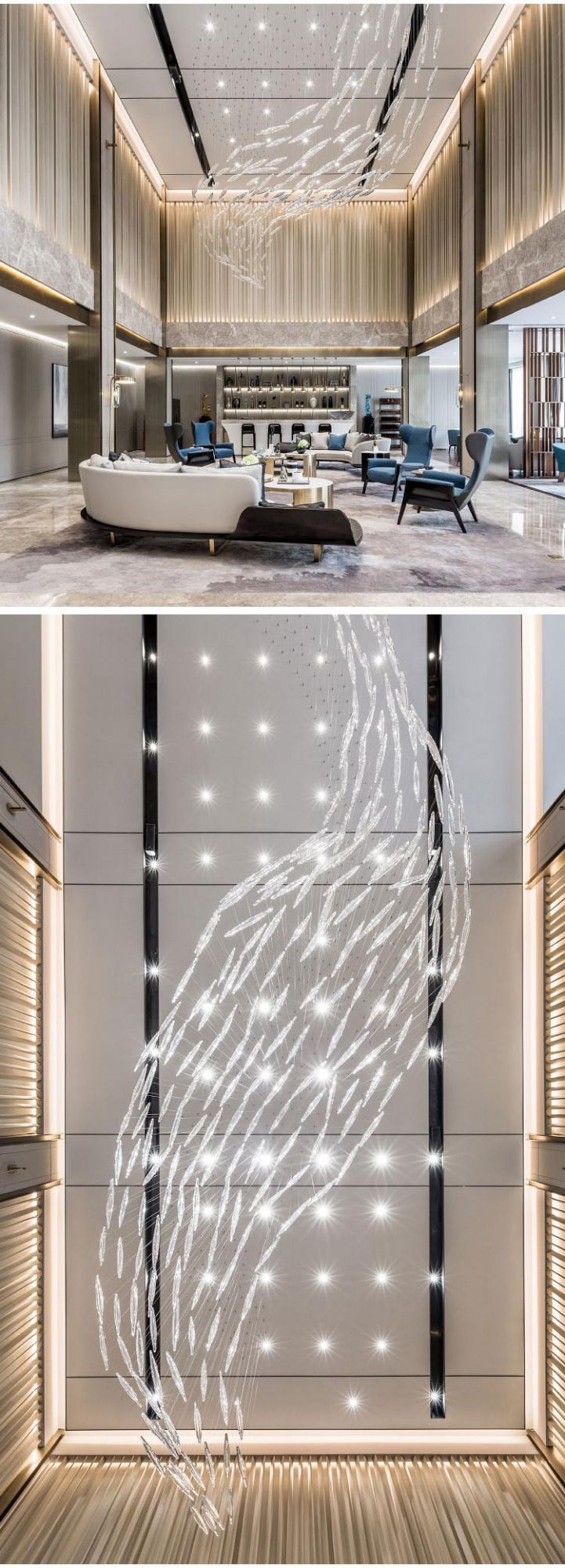 New Design White Glass Lamp Decorative Long Staircase Exhibition Custom LED Chandelier Light