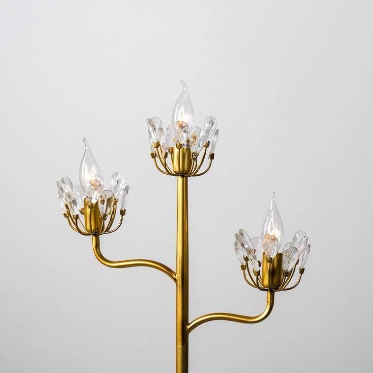 American Simple Floral Floor Lamp Retro Designer Study Bedroom Living Room Vertical Crystal Desk Lamp Energy Saving Lamp