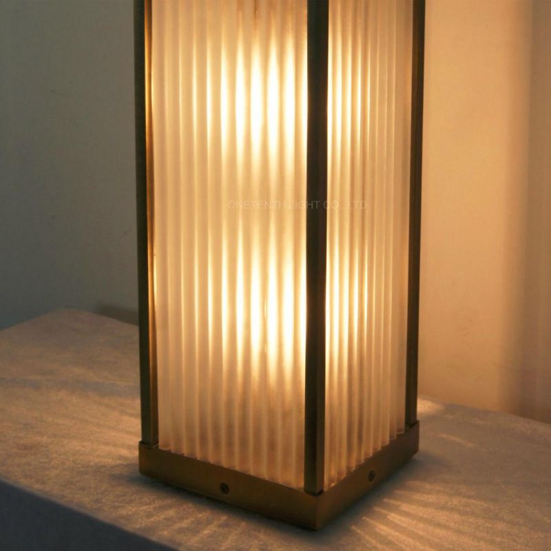 Brass Copper Finish Interior Glass Shade and Metal Housing Table Lamp Lantern