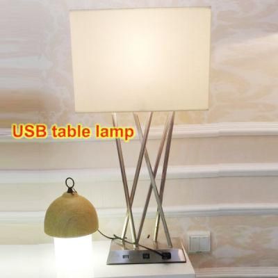 Contemporary Bedroom USB Desk Table Lamp Light for Home in Begie Fabric Shade, H700mm