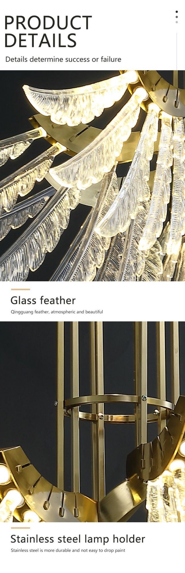 Large Wing Lamp Decoration Exhibition Hall Custom Project Glass LED Chandelier Light