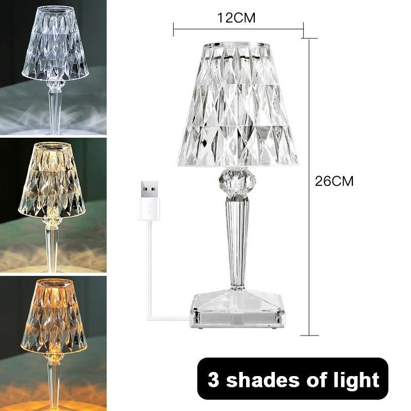 Rechargeable/USB Diamond Touch Sensor Crystal Battery Desk Lamp Bar Light Restaurant Acrylic Table Lamp Bedside Night Light