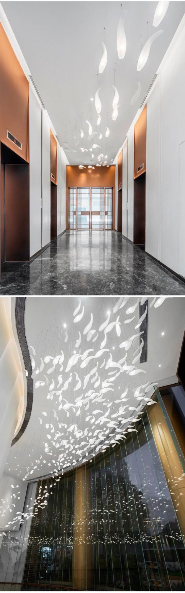 Luxury Modern White Glass Lamp Decorative Long Staircase Hotel LED Chandelier Light