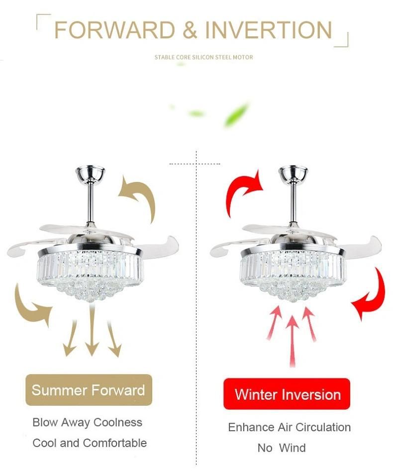 Modern Crystal Ceiling Fan Light Invisible Ceiling Lamp for Living Room Ceiling Fan