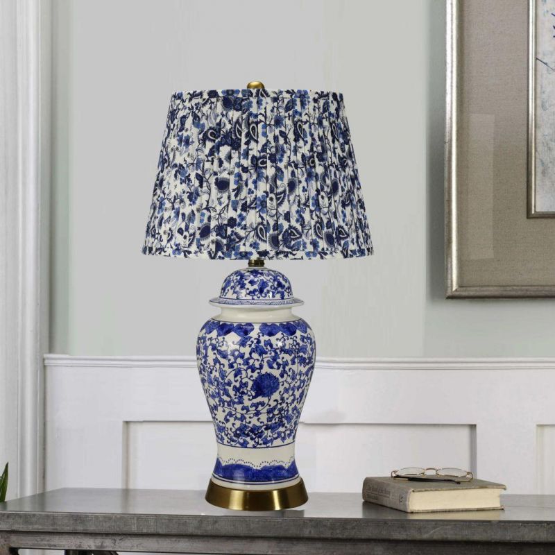 Exquisite Classical Indoor Table Lamp with Imitation Ceramic Pattern Base