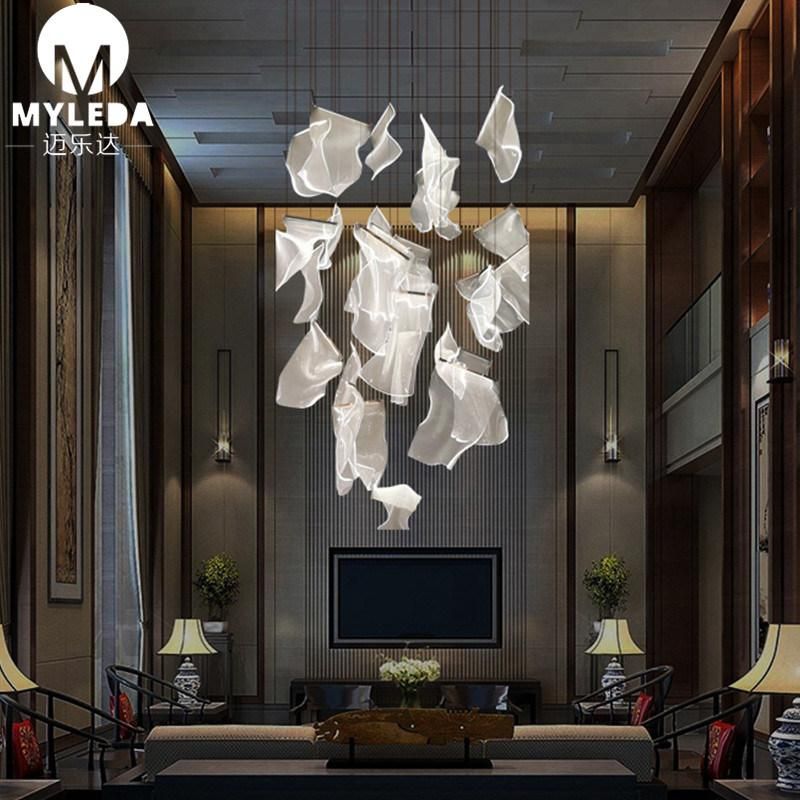 Lobby Hall Custom Modern Acrylic Pendants LED Strip Chandelier for Hotel