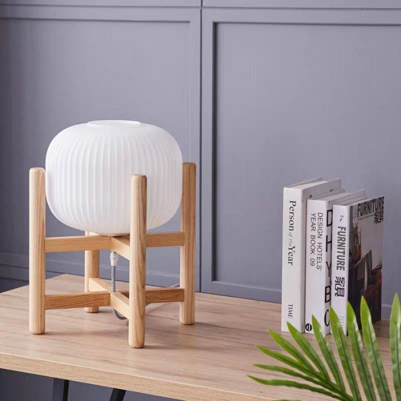 Modern Creative Table Lamp with Wood Base Bedside Nightstand Lamp