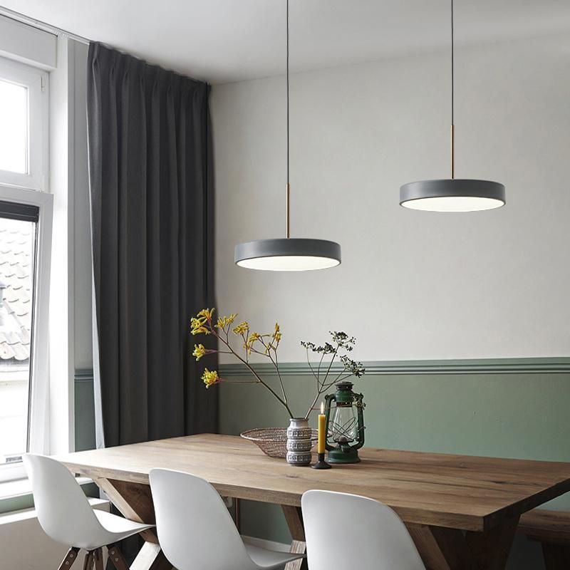 Restaurant Chandelier Black and White Grey Simple Modern LED Minimalist Personality Creative Disc Single Head Light Luxury Nordic Pendant Lamp