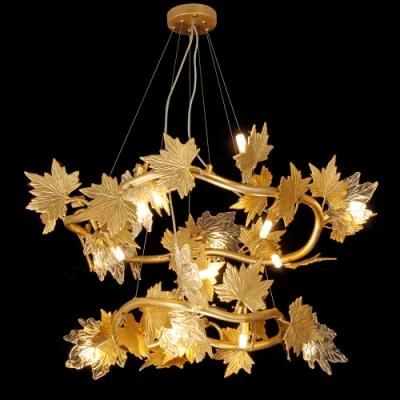 2022 Contemporary Luxury Large Indoor Ceiling Hanging Maple Leaf LED Glass Chandeliers
