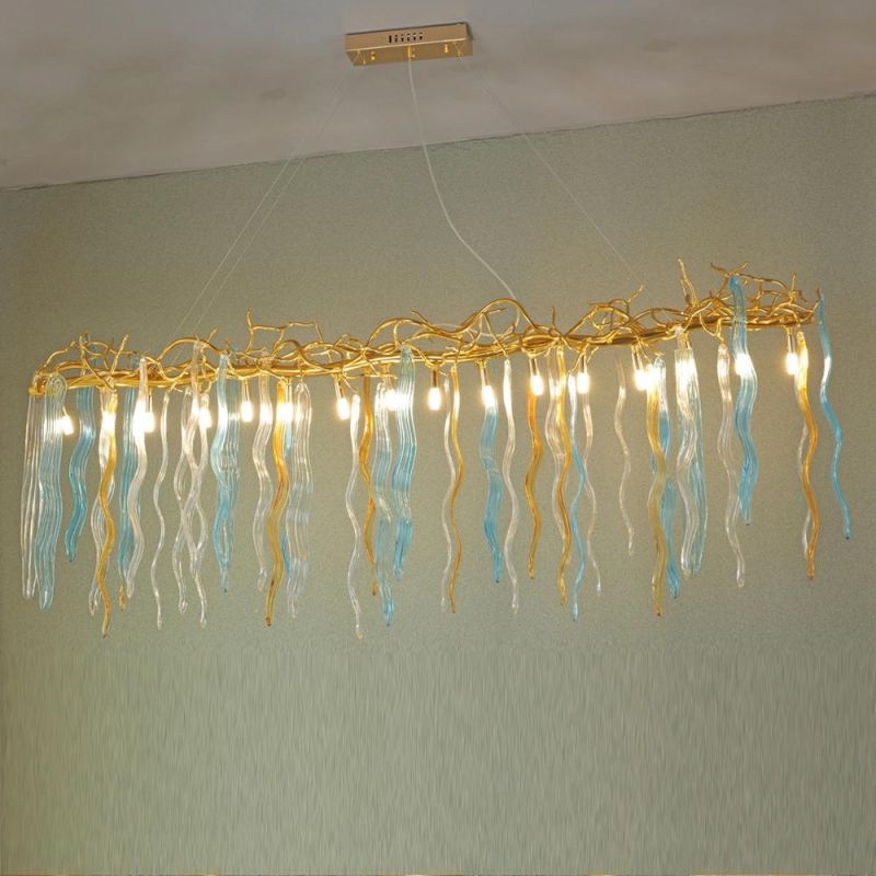 2022 Contemporary Maple Leaf Copper Glass Lighting Luxury Round Pendant Lamp Staircase Chandelier Villa Design