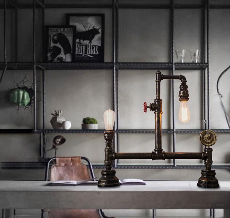 Industrial Vintage Light Black Silver Copper Rustic Industrial Bedside Table Lamp (WH-VTB-31)