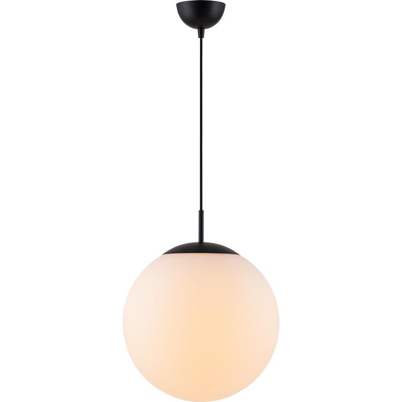 Modern Glass Pendant 1-Light Globle Pendant Light Fixtures Single Kitchen Island Hanging Light with Opal Glass for Kitchen Island Dining Room Dia 35(Matt Black)