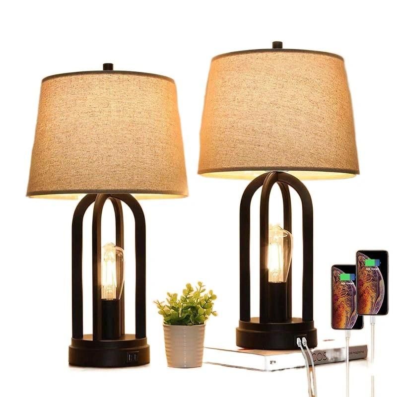 Decorative Smart Lamp Table Lamp Study Lamp Wooden Home Goods Designed USB Charging Port Bed Side Lamps