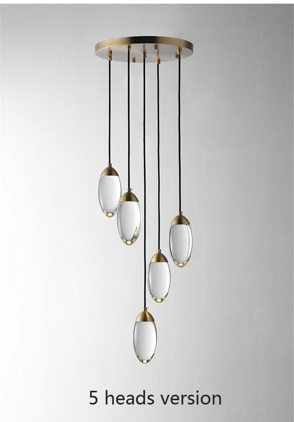 Crystal Stair Chandelier Lighting Modern Copper Luxury Design Hanging Lamp