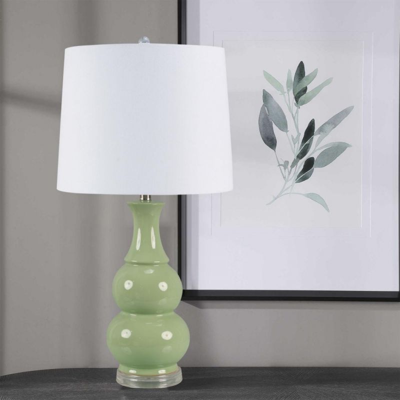 Cheap Wholesale Green Gourd Shape Retro Design Base Exquisite Indoor Lighting Table Lamp Ceramic
