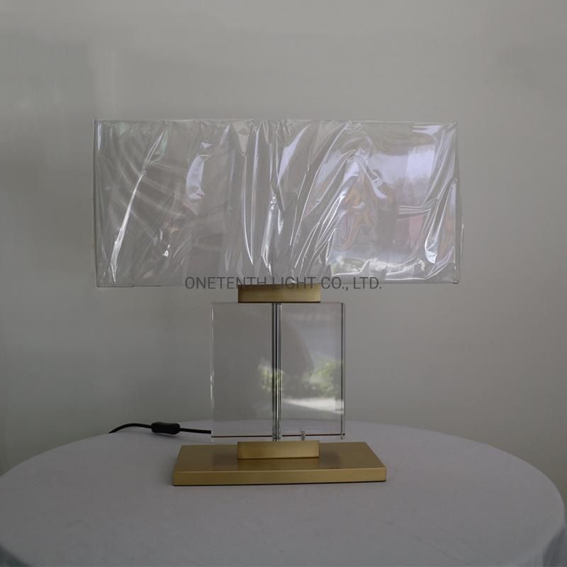 White Silk Shade and Clear Crystal Glass Lamp Body Table Lamp.