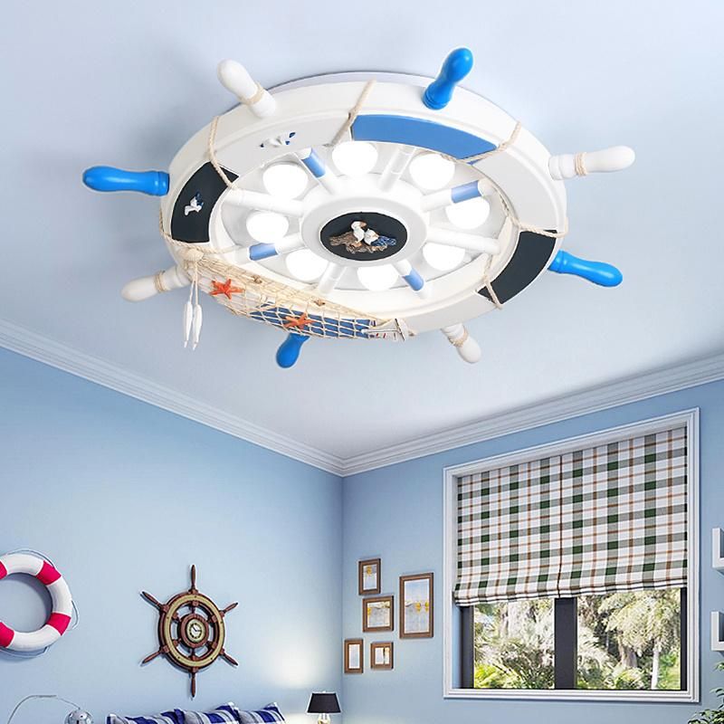 Mediterranean Sea Rudder Kids Room Nursery Lamp Home Bedroom Decor Smart Round Ceiling Light (WH-MA-171)