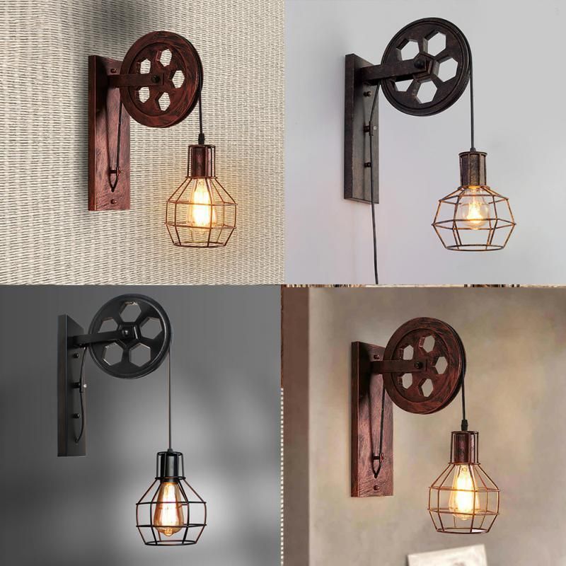 Corridor Living Room E27 Restaurant Rustic Iron Loft Cafe Pulley Wall Lamp (WH-VR-08)