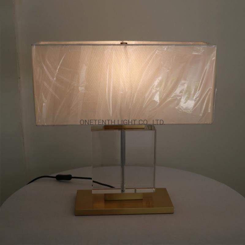 White Silk Shade and Clear Crystal Glass Lamp Body Table Lamp.