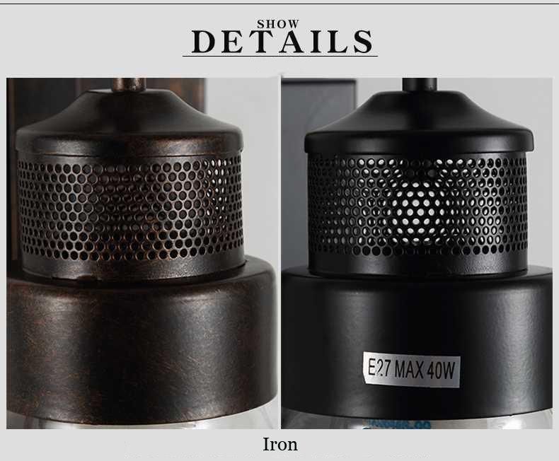 Loft Retro Iron Garden Yard Wall Lamp Balcony Glass Outdoor Wall Light (WH-VR-42)