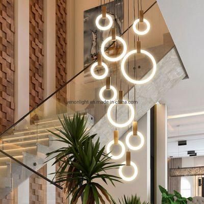 LED Lighting Pendant Lamp Circle Wood Design Chandelier Modern Lamp