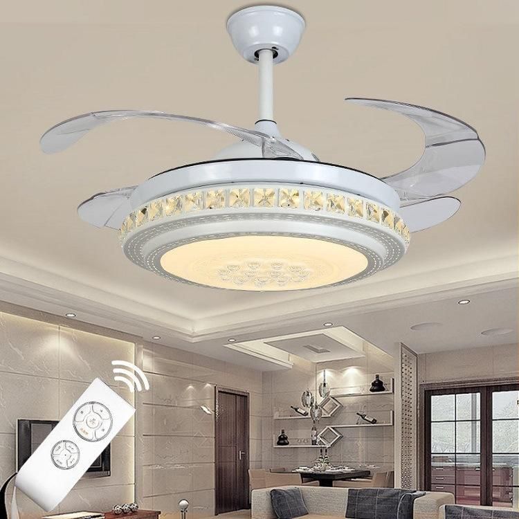 Modern Retractable LED Ceiling Fans Light with Remote Control 42 Inch Vintage Chandelier LED Light Fan for Home ABS Ceiling Fan