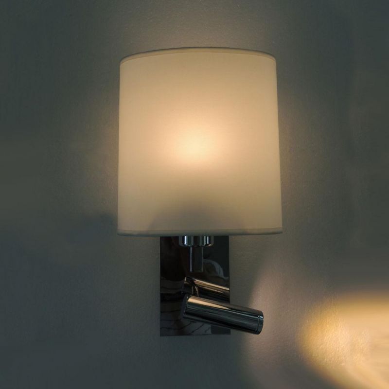 off White Fabric Lamp Shade and Metal Wall Plate Wall Lamp.