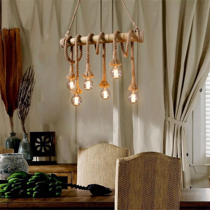 Vintage Rope Pendant Light Personality Loft Hemp for Kitchen Cafe Bar Decor Bamboo Pendant Light (WH-VP-74)