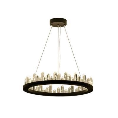 LED Black Round Rocks Stone Dining Room Light Fixtures Industrial Black Iron Crystal Pendant Lighting for Living Room