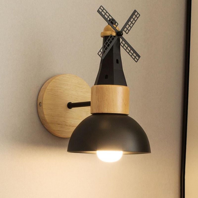 Nordic Minimalist Wooden LED Wall Lamps Windmill Bedside Wood Wall Light (WH-OR-63)