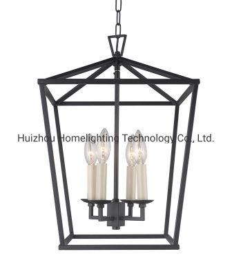 Jlc-6024 Loft Iron Cage Openwork Lantern 4-Light Pendant Lamp