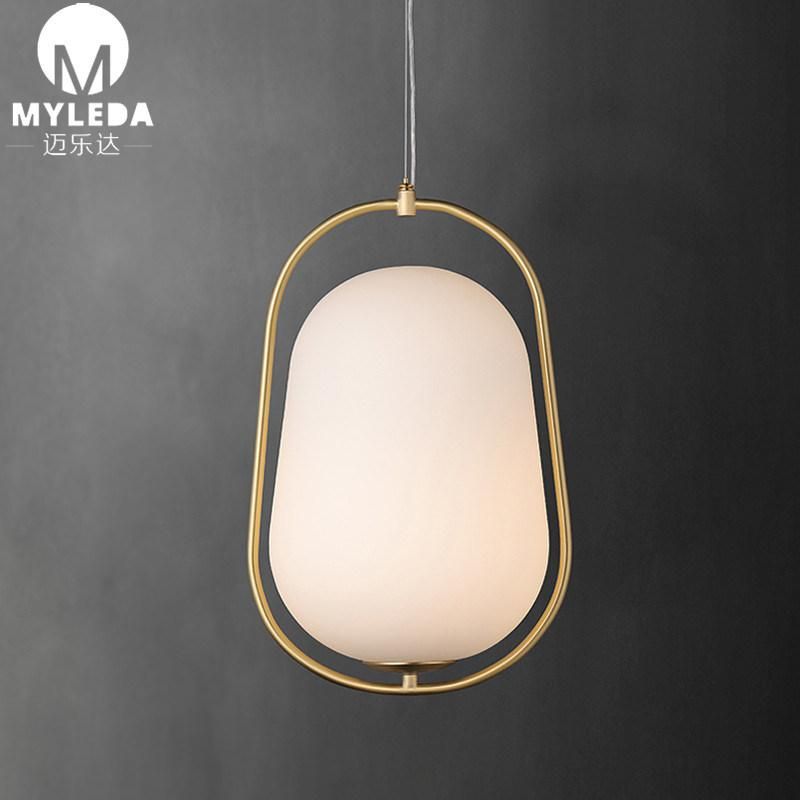 Modern Brass Metal White Glass Round Ball LED Pendant Light