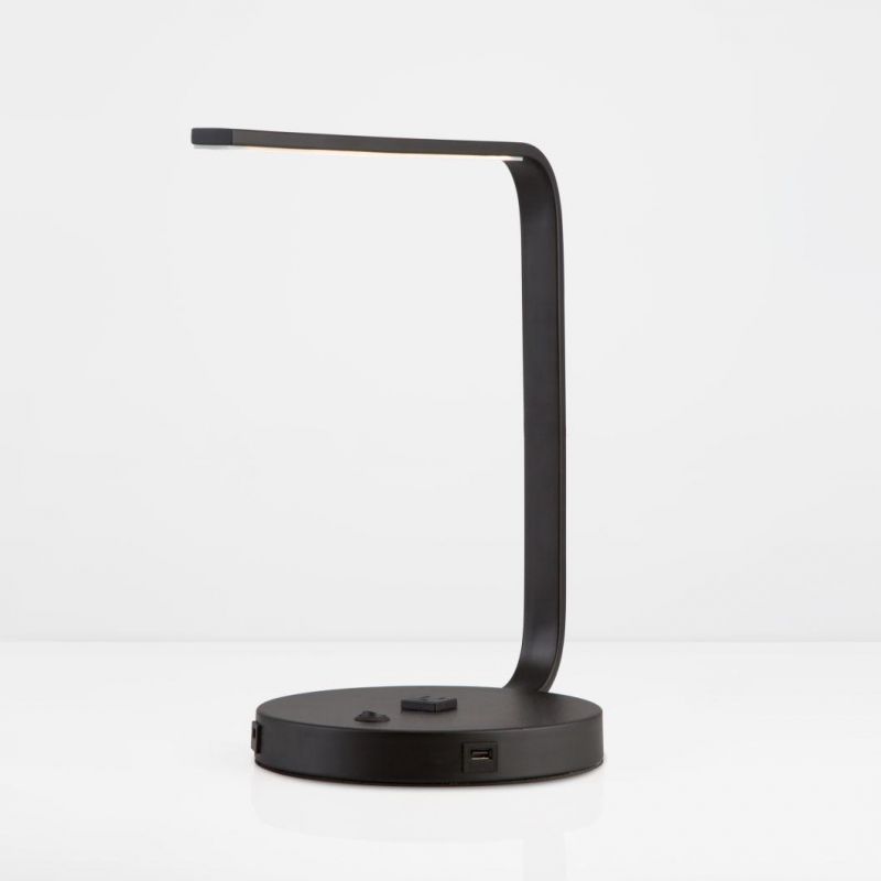 Modern Desk Lamp and Floor Lamp Decorative Hotel Portable Bedroom Reading Lamps with USB & Outlet Black Lamp