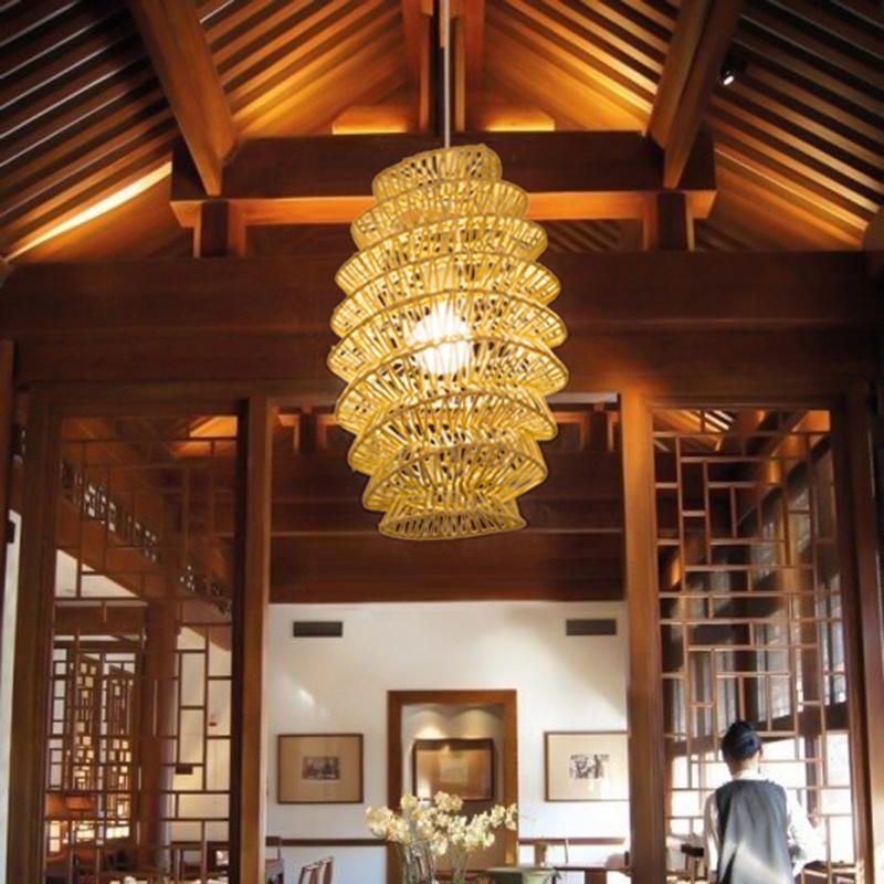 Wooden Lantern Chandelier Asian Style Dining Room Restaurant Pendant Lamp